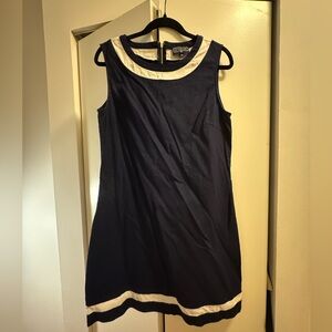 Duffield Lane Navy Dress with White Trim - Sleeveless Shift